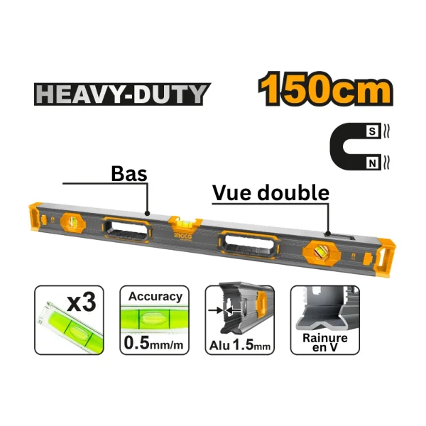 INGCO Niveau maçon 150cm alu aimenté