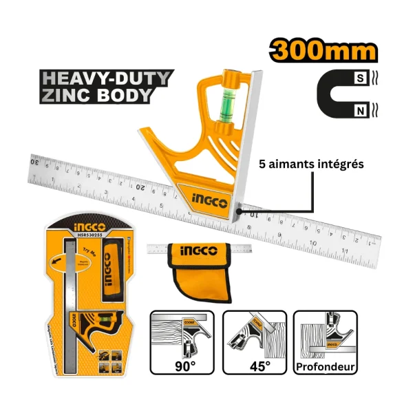 INGCO Equerre combinaison avec serrure magnétique 300mm (12")