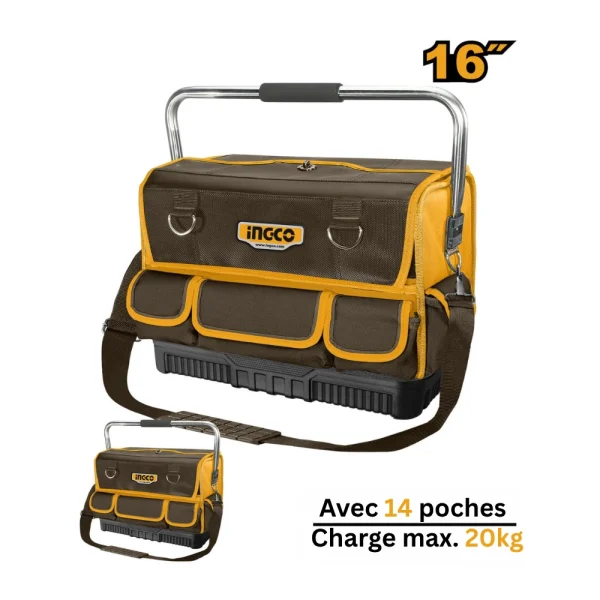INGCO Sac a outils 16" - 14 poches avec  poignée en acier