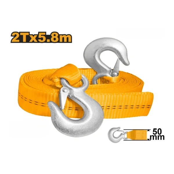 INGCO Sangle de remorquage 2T / 5.8M  pour voiture avec crochets en fer