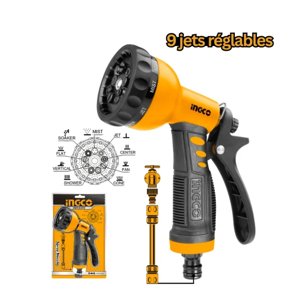 INGCO Pistolet pulvérisateur de jardin à 9 modes