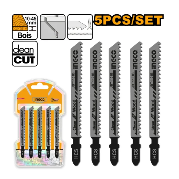 INGCO Jeu de 5 lames de scie sauteuse 10TPI 74mm pour bois