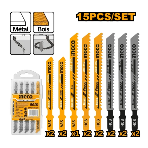 Jeu de 15 lames de scie sauteuse pour bois/métal