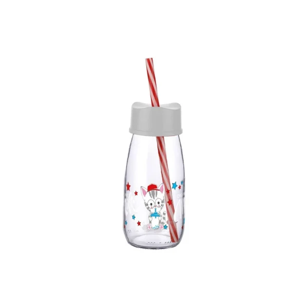 Mini bouteille 250 ml avec paille motif chaton/vache