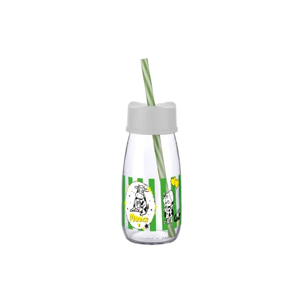 Mini bouteille 250 ml avec paille motif chaton/vache – Image 2