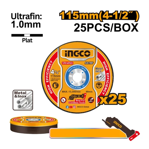 INGCO Disque à couper ultra fin en métal 115 x 1 x 22.2mm