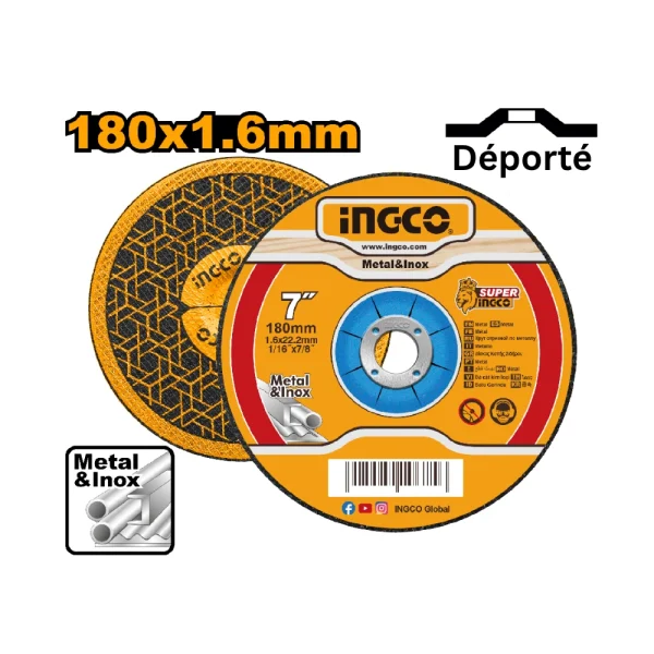 INGCO Disques à tronçonner abrasif 180x1.6x22.2mm (Métal)