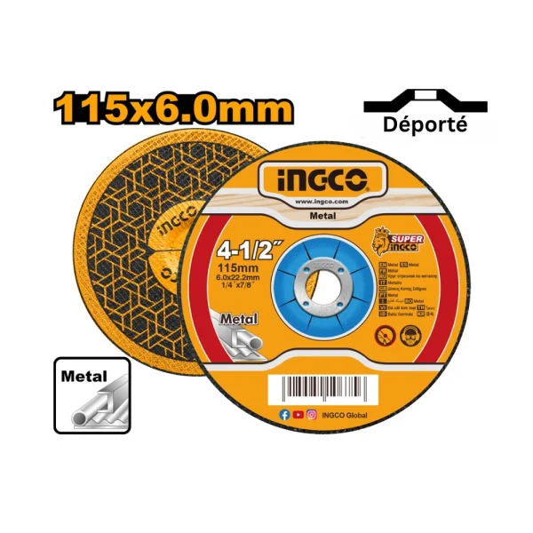 INGCO Disque à meuler 115 x 22.2 x 6.0mm acier