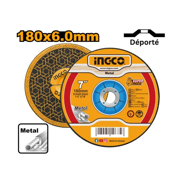 INGCO Disque à meuler 180 x 22.2 x 6.0mm acier