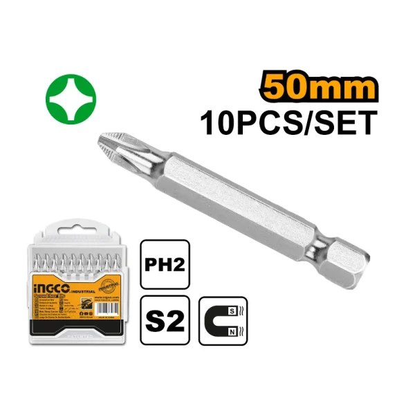 INGCO Jeu de 10 embouts de vissage ph2 (phillips) 50mm
