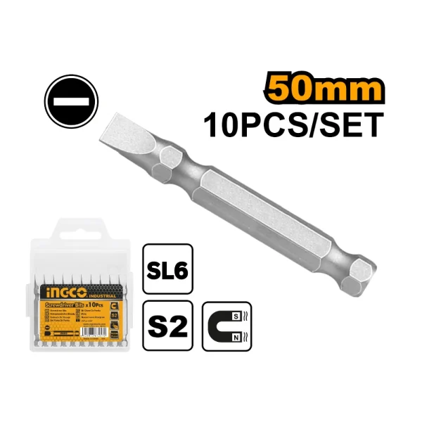 INGCO Jeu de 10 embouts de tournevis  SL6 -1.0,50mm