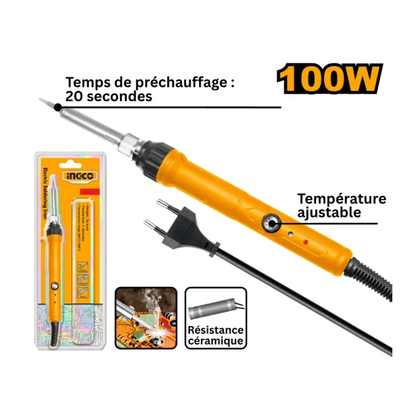 INGCO Fer à souder électrique 100W (Préchauffage : 20 secondes)