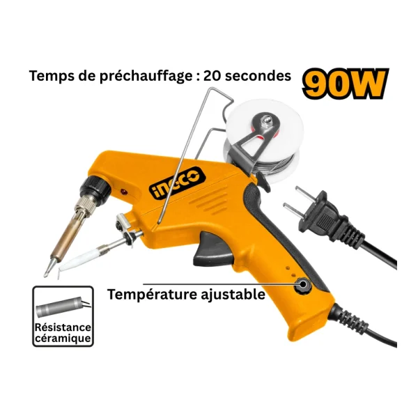 INGCO Pistolet à souder rotatif à température réglable 90 W