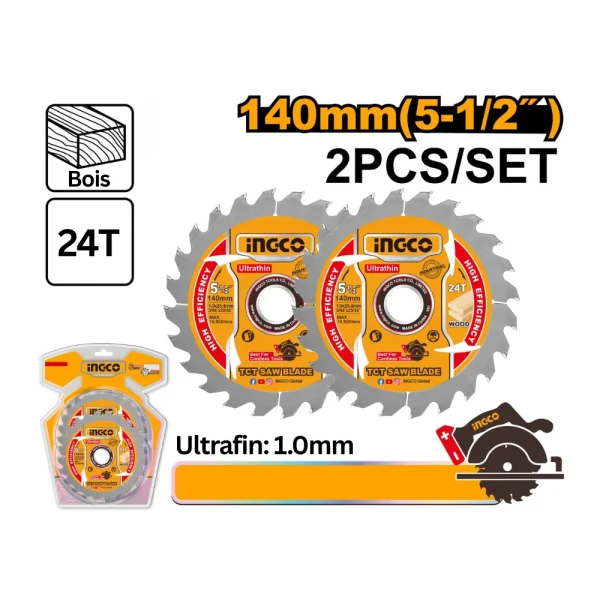 Jeu de 2 lames de scie circulaire TCT  140mm (5-1/2") 24T