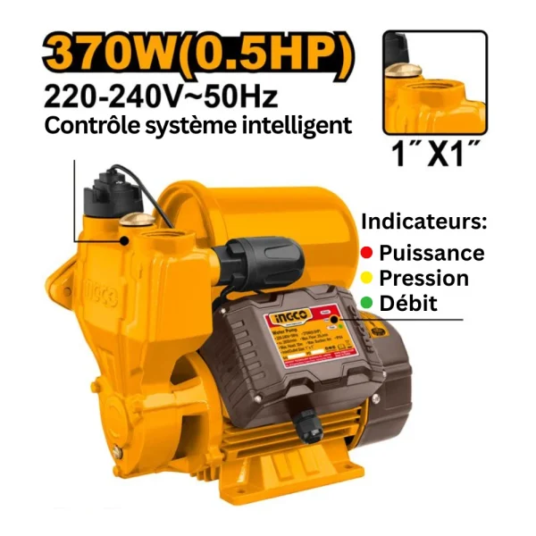 INGCO Pompe périphérique auto-amorçante 370W 0.5HP avec système de contrôle intelligent
