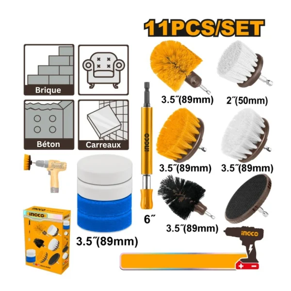 INGCO Ensemble de brosses de nettoyage 11 pcs
