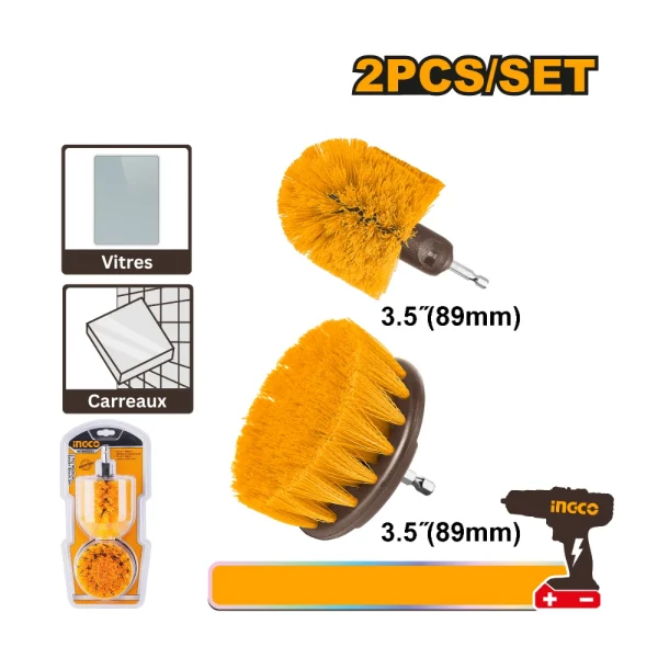 INGCO Jeu de 2 brosses de nettoyage à poils moyens