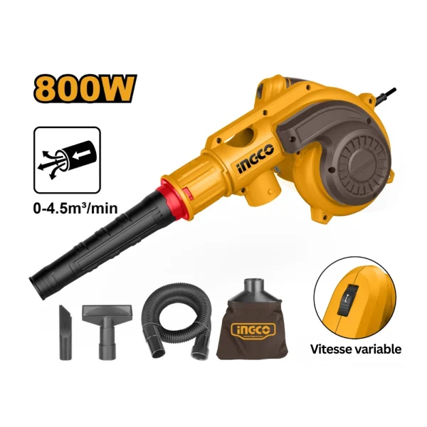 INGCO Aspirateur souffleur électrique 800W à vitesse variable + accessoires
