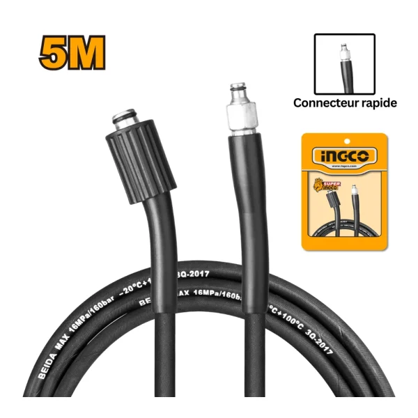 INGCO Tuyau de nettoyeur haute pression PVC 5m connection rapide
