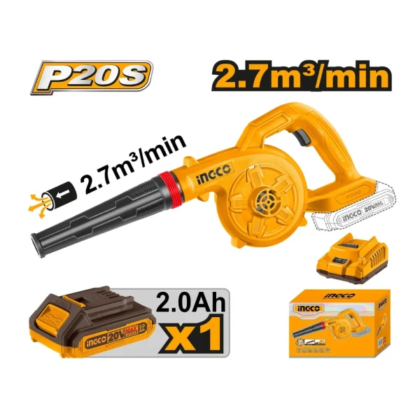 INGCO Soufleur sans fil 20V + 1 batterie 2A et 1 chargeur