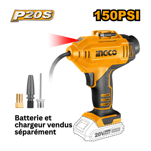 INGCO Compresseur à air sans fil 20V 150PSI 10.34Bar + accessoires