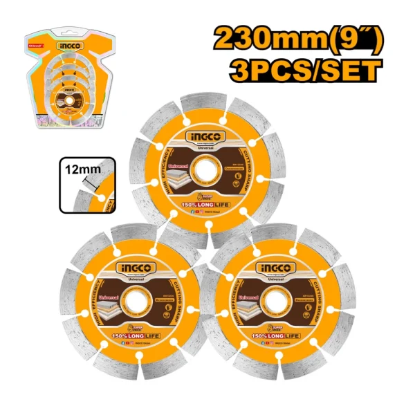 INGCO Jeu de 3 disques diamant 230(9") x 12mm