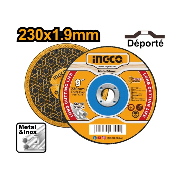 INGCO Disque à couper métal 230mm(9") x 1.9(5/64") x 22.2(7/8")