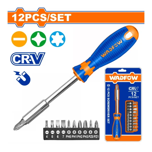 WADFOW Tournevis à 12 embouts 1/4"x25mm - 1/4"x100mm