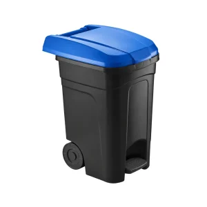 Poubelle a pedale avec roulettes 60L bleu