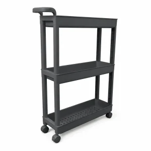chariot etroit anthracite 3 niveaux a roulettes 81508