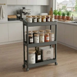 chariot etroit anthracite 3 niveaux a roulettes en contexte 81508