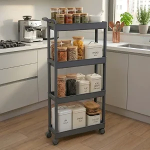 chariot etroit anthracite 4 niveaux a roulettes en contexte 81510