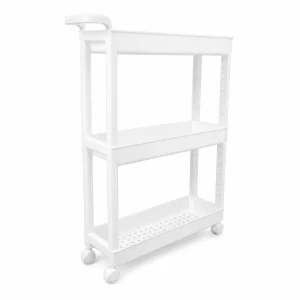 chariot etroit blanc 3 niveaux a roulettes 81507