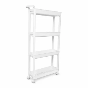 chariot etroit blanc 4 niveaux a roulettes 81509