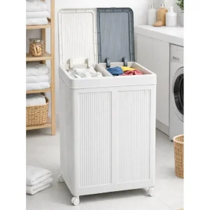 panier a linge double compartiment 100l a roulettes 2128 01 02